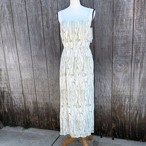 NWT S Deer Shabby Chic Strapless Cream & Green Print Elegant Maxi Dress Size Lrg